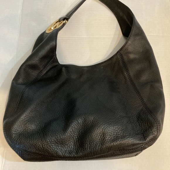 BLACK LEATHER MK Michael KORS HOBO SHOULDERBAG WITH GOLD MK GORGEOUS - Picture 5 of 11